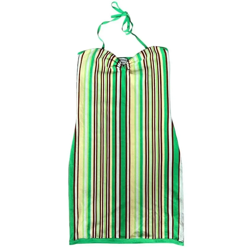 Sunday Best Aritzia Jett Stripe Halter Mini Dress S Retro Bodycon Rave Festival - Picture 2 of 10
